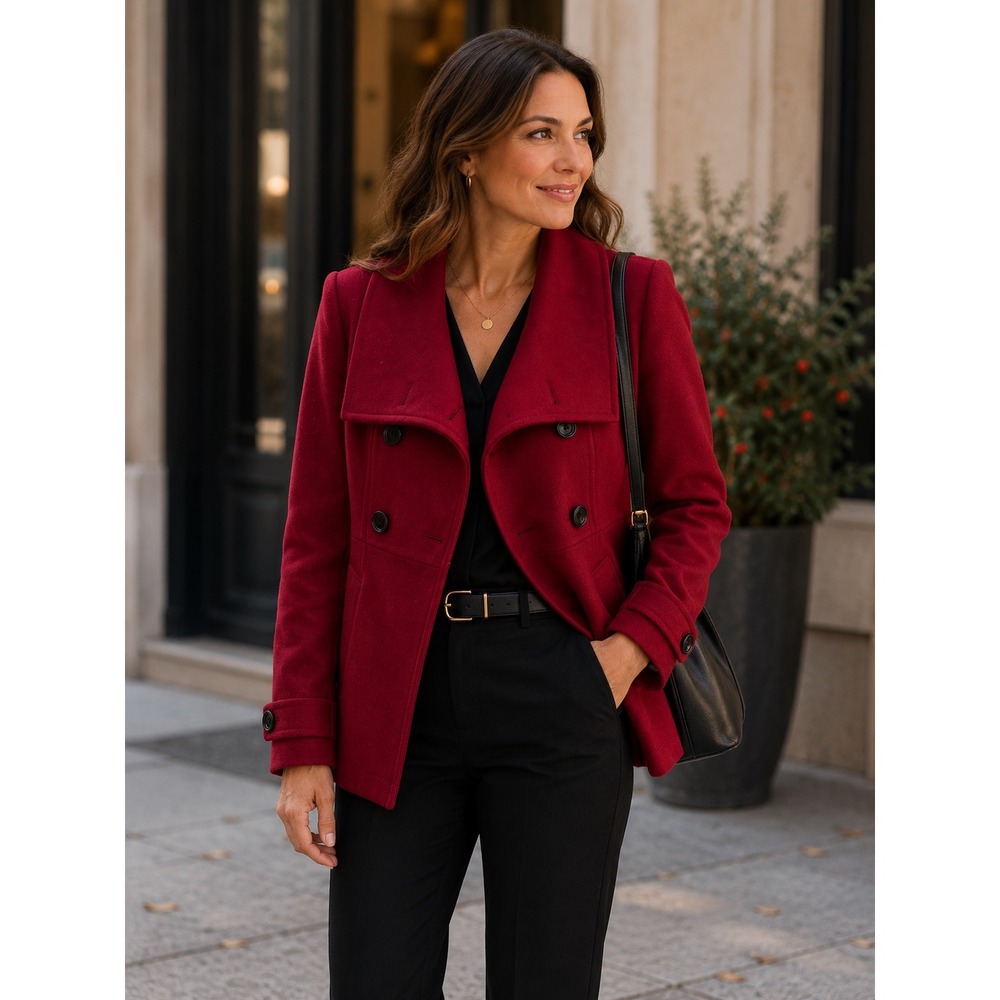 VTG Gap Red Wool Blend Double Breasted Pea Coat Womens Medium Preppy